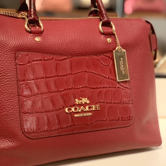 Coach Emma Leather Satchel in Wine/ Gold color - Picture 6 of 8